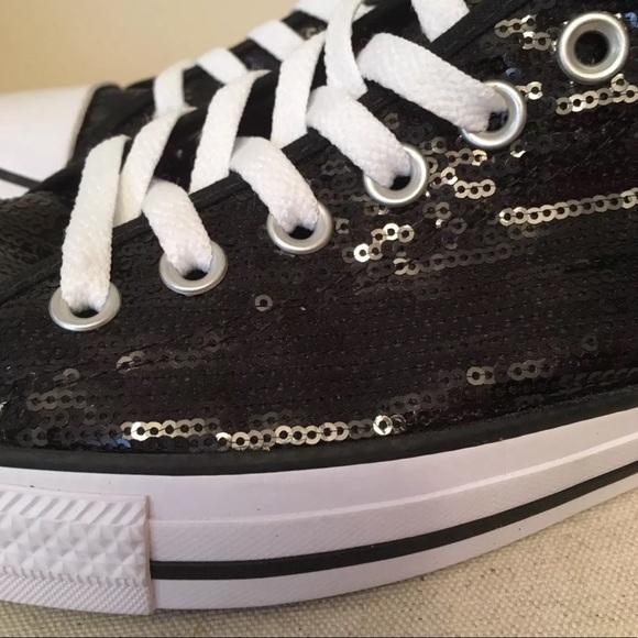 Converse all stars black sequin bling tennis shoes - Picture 6 of 8